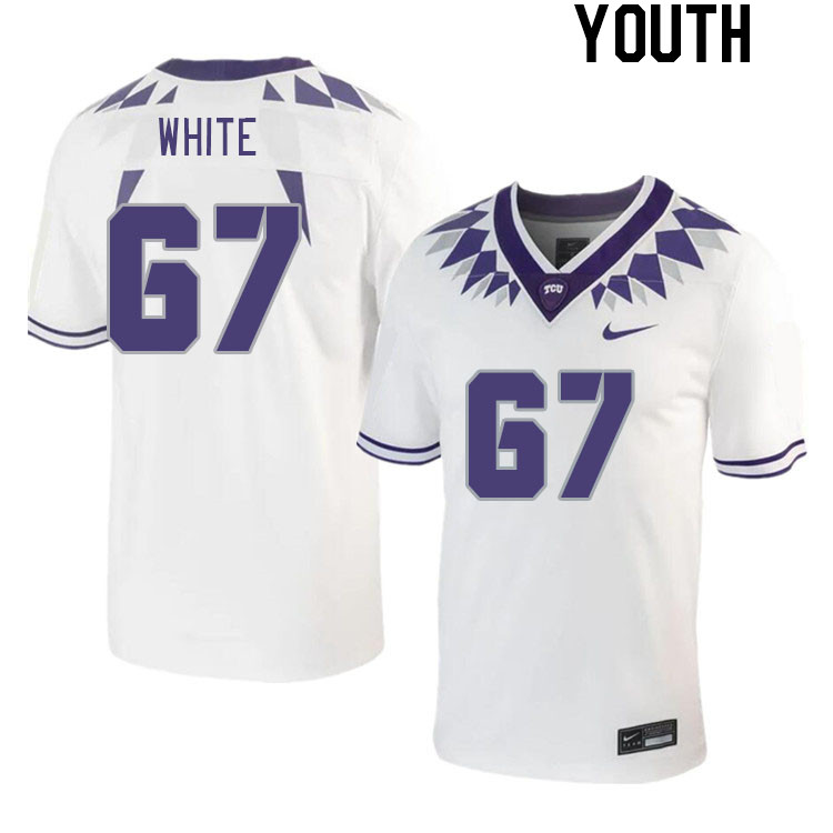 Youth #67 Hudson White TCU Horned Frogs 2023 College Footbal Jerseys Stitched-White